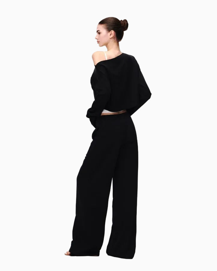 JLAUNT Tencel Long Sleeve T Shirt for Women Early Autumn Loose Fit Slimming Versatile Relaxed American Chic Style Off Shoulder Knit Top UTP609A022 image 4