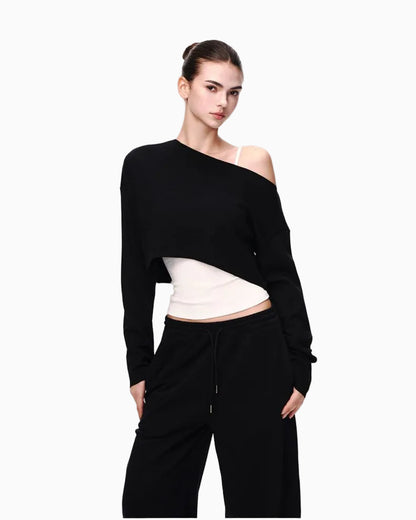 Asymmetric Off-Shoulder Cropped Top