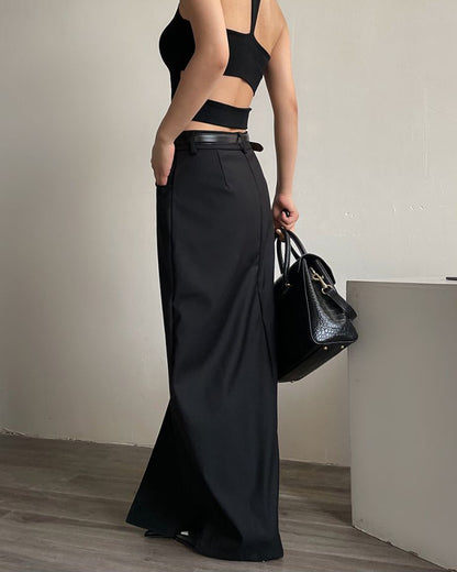 AcupStudio Jiang Youshang American style black high end midi skirt for women niche design with slit skirt LSK609A003 image 1