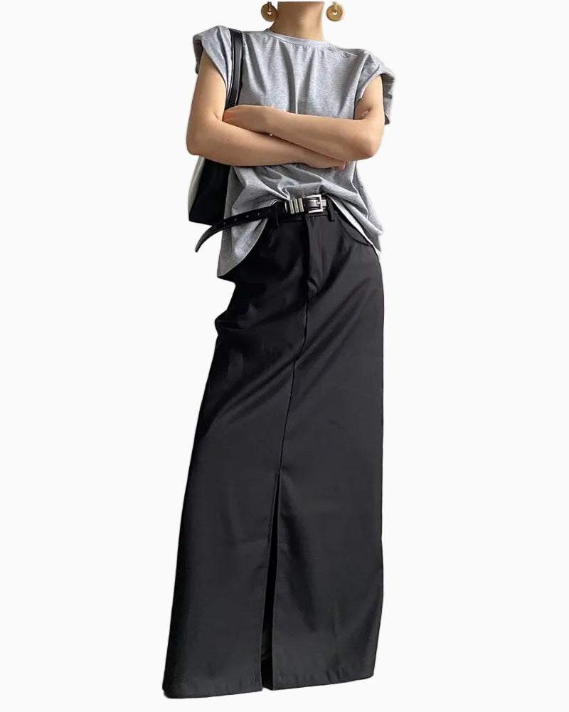 AcupStudio Jiang Youshang American style black high end midi skirt for women niche design with slit skirt LSK609A003 image 3