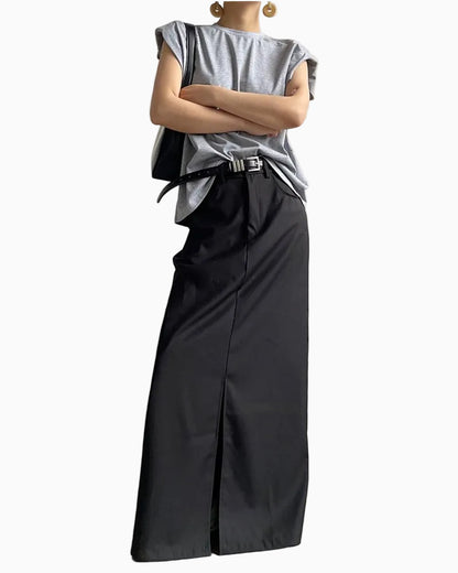 AcupStudio Jiang Youshang American style black high end midi skirt for women niche design with slit skirt LSK609A003 image 3