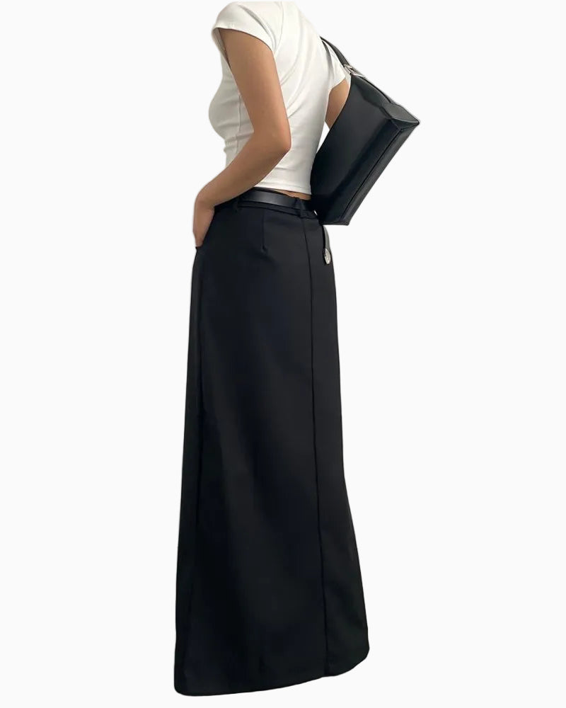 AcupStudio Jiang Youshang American style black high end midi skirt for women niche design with slit skirt LSK609A003 image 4