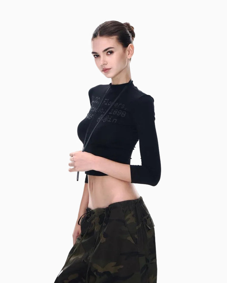 JLAUNT Black T Shirt Women s High Neck Slim Fit Versatile American Retro Long Sleeve T Shirt Summer Hot Girl Top UTP609A020 image 4
