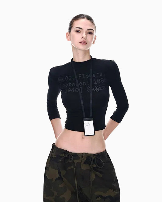 Mock-Neck Graphic 3/4-Sleeve Top