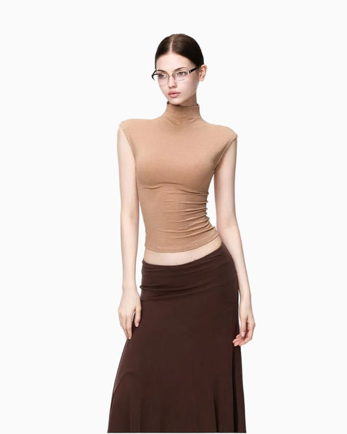 Fitted Mock-Neck Sleeveless Top