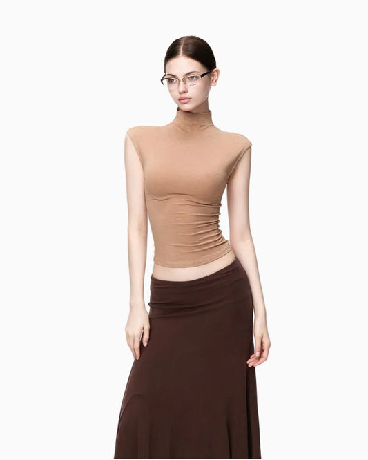 Fitted Mock-Neck Sleeveless Top