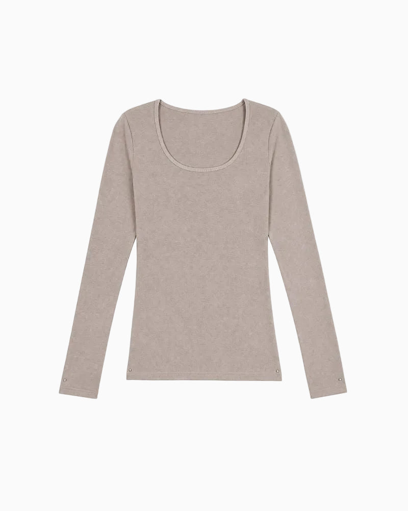 GOGOBURN Hot Girl Khaki U Neck Long Sleeve T Shirt for Women 2026 Autumn Hot Item Slim Fit Base Layer Top UTP609A040 image 4