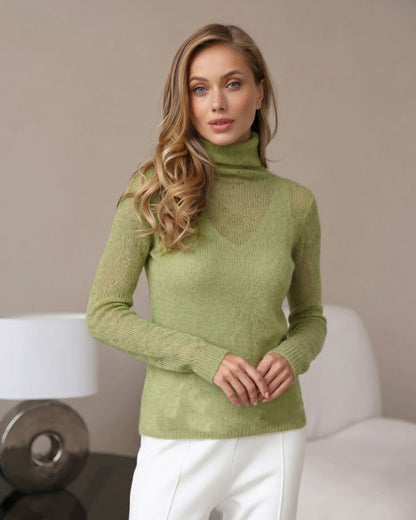Soft Sheer Turtleneck Long Sleeve Top