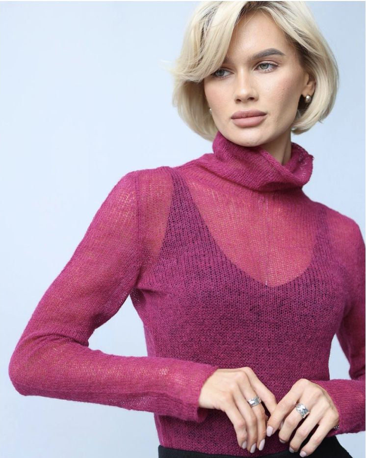 Soft Sheer Turtleneck Long Sleeve Top