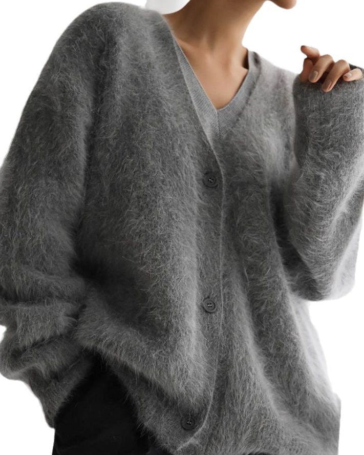 2026 Cross Border Hot Selling Spring and Autumn Faux Mink Cardigan Women s Lazy Style Loose Sweater Coat Soft Long Sleeve Knitwear UTP609A051 image 4