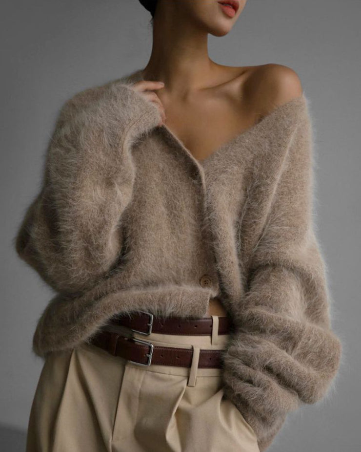 Soft Fuzzy V-Neck Cardigan