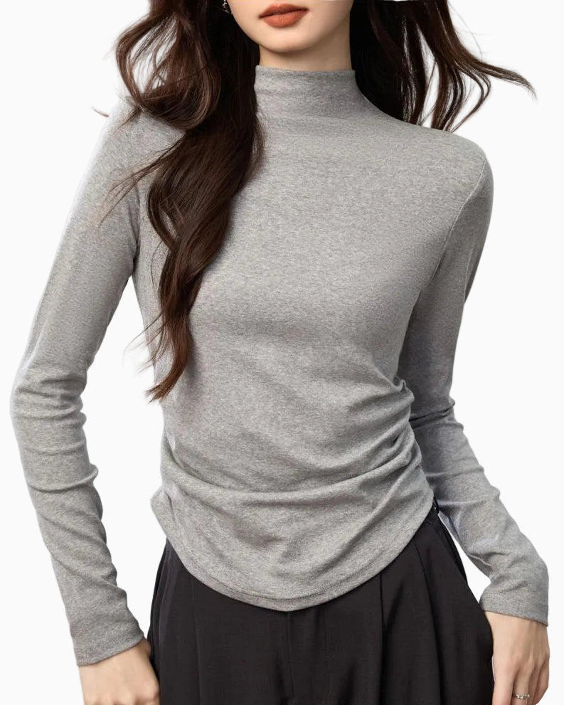 40 count combed pure cotton protein based skin friendly high neck long sleeved slimming waist cinching pleated top for women UTP609A055 image 0