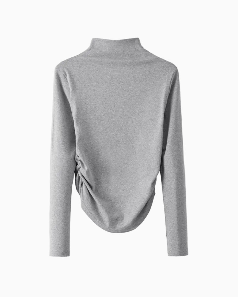 40 count combed pure cotton protein based skin friendly high neck long sleeved slimming waist cinching pleated top for women UTP609A055 image 4