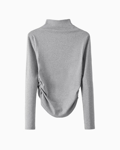 40 count combed pure cotton protein based skin friendly high neck long sleeved slimming waist cinching pleated top for women UTP609A055 image 4