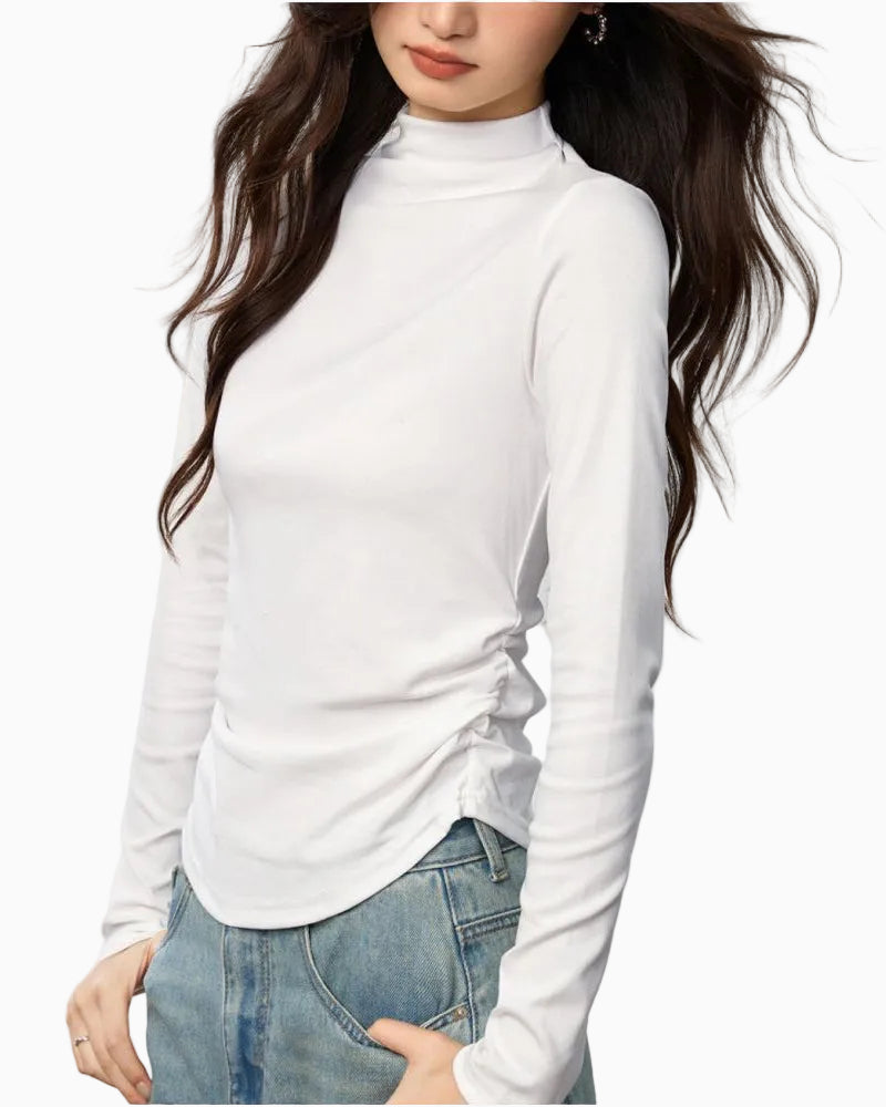 Combed Cotton Mock Neck Fitted Top