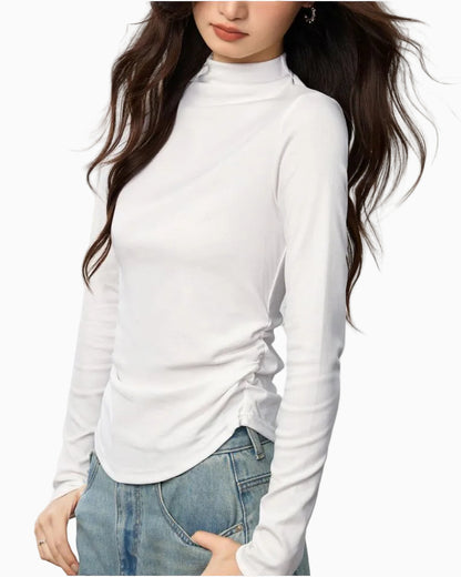 Combed Cotton Mock Neck Fitted Top
