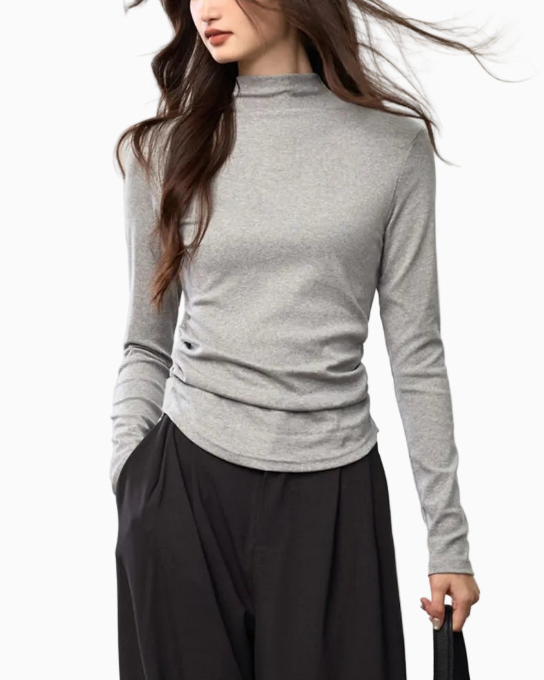 Combed Cotton Mock Neck Fitted Top