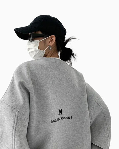 American retro gray hoodless crew neck sweatshirt for women oversized suitable for spring and autumn petite loose fitting off the shoulder top UTP609A056 image 1