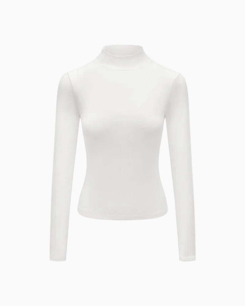 Pure white off shoulder t shirt new autumn style mid high neck slim fit long sleeves classic and versatile perfect for layering or wearing as a base layer UTP609A059 image 4