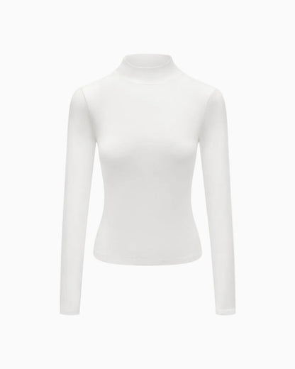 Pure white off shoulder t shirt new autumn style mid high neck slim fit long sleeves classic and versatile perfect for layering or wearing as a base layer UTP609A059 image 4