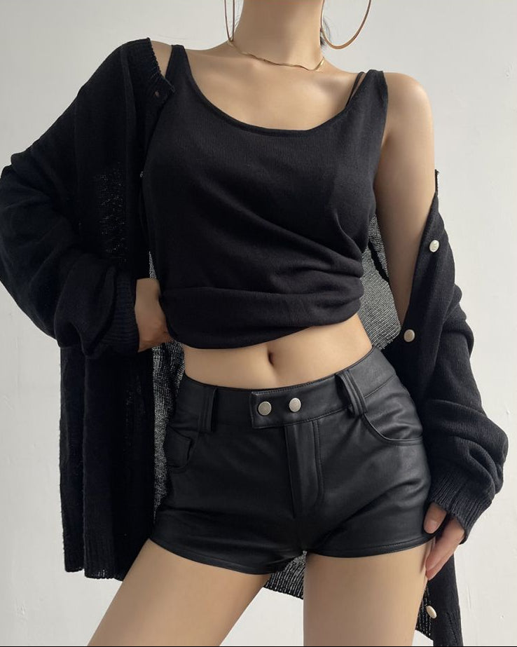 AcupStudio Jiang Youshang American Casual Silver Buckle Leather Shorts Stylish Simple Slim Fit Versatile Straight Leg Shorts LPT609A005 image 2