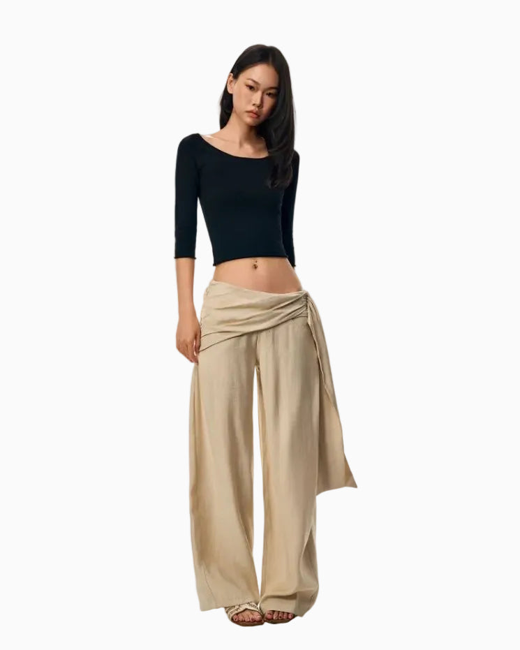 GOGO BURN Low Waisted Khaki Straight Leg Wide Leg Casual Pants for Women Early Autumn New Style Loose Long Pants LPT609A007 image 1