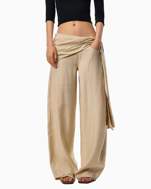 Draped Wrap-Waist Wide-Leg Pants