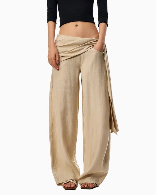 Draped Wrap-Waist Wide-Leg Pants