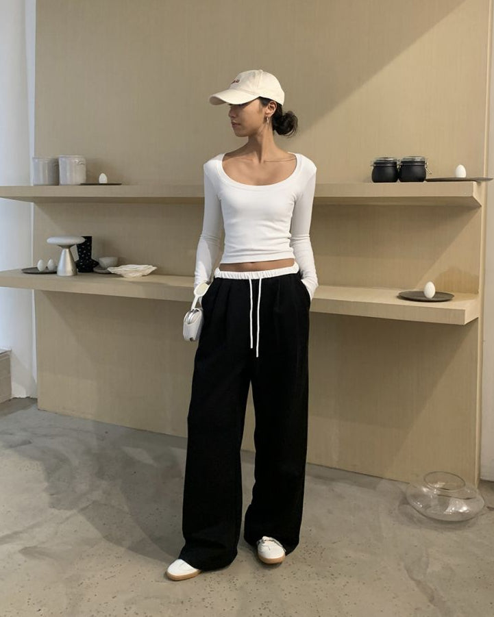 GOGO BURN Pure Cotton Designer Black High Waisted Straight Leg Casual Pants for Women 2026 Summer Wide Leg Slimming Pants LPT609A009 image 2