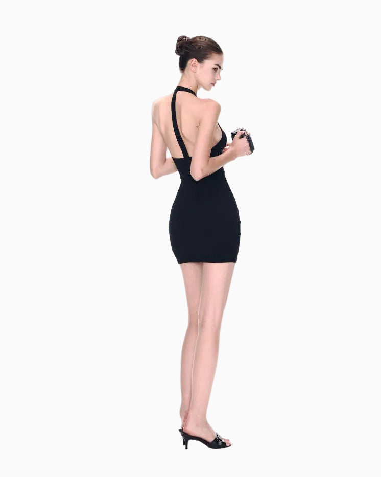 JLAUNT Black Halter Neck Dress for Women Summer Sexy Slim Fit Waist cinching Bodycon Skirt High End Hot Girl Short Skirt WDR609A003 image 4