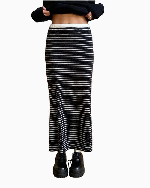 GOGO BURN Black Wool Striped High Waisted A Line Skirt for Women 2026 Autumn New Style Knitted Casual Skirt LSK609A005 image 1