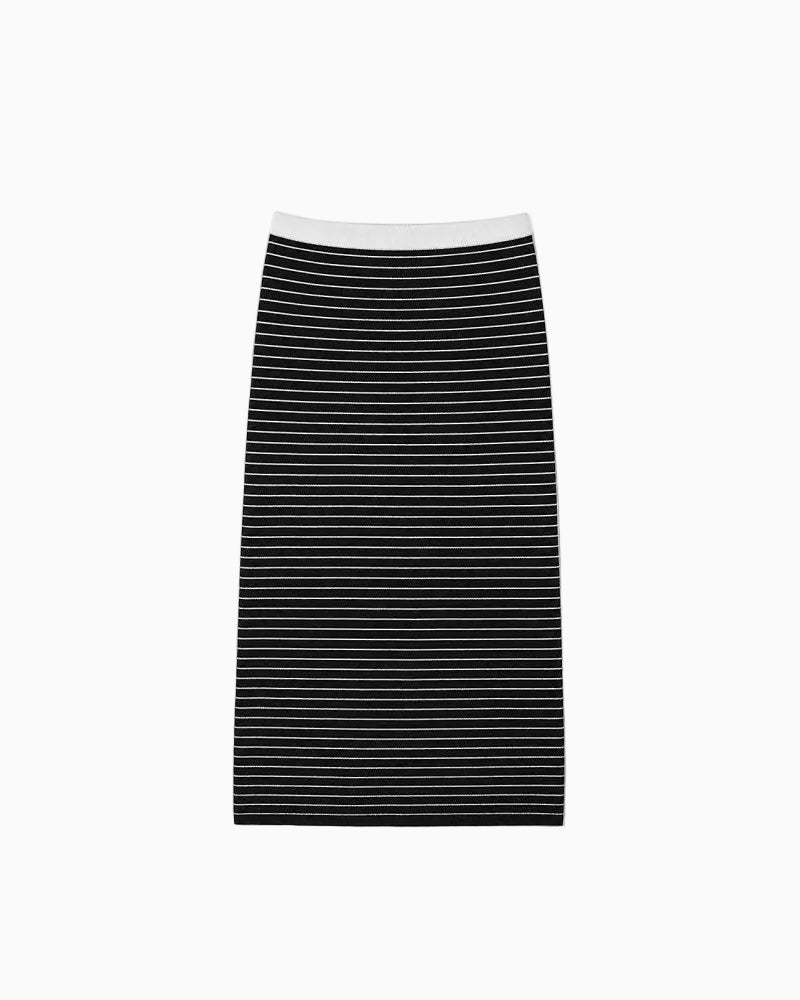 GOGO BURN Black Wool Striped High Waisted A Line Skirt for Women 2026 Autumn New Style Knitted Casual Skirt LSK609A005 image 3