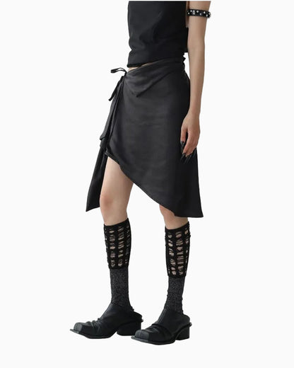 Acestudios uniquely designed irregular satin midi skirt with a high waist and tie detail featuring a wrap around design LSK609A007 image 0