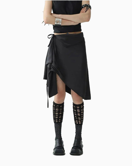 Asymmetrical Satin-Effect Mini Skirt