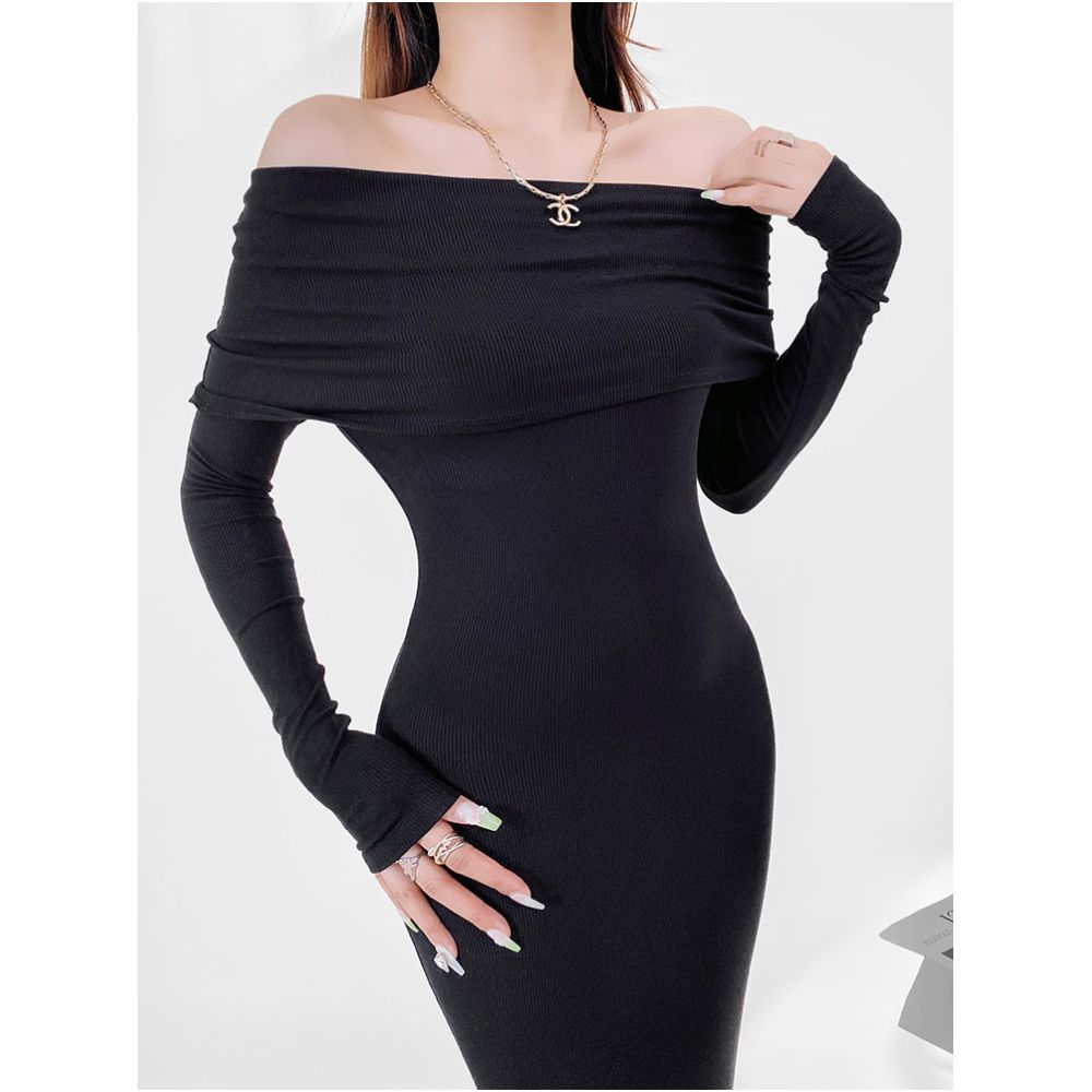 GRACE Sexy Off Shoulder Lotus Style Fishtail Dress for Spring and Autumn Mature and Sophisticated Long Sleeved Black Bodycon Maxi Dress WDR609A007 image 4