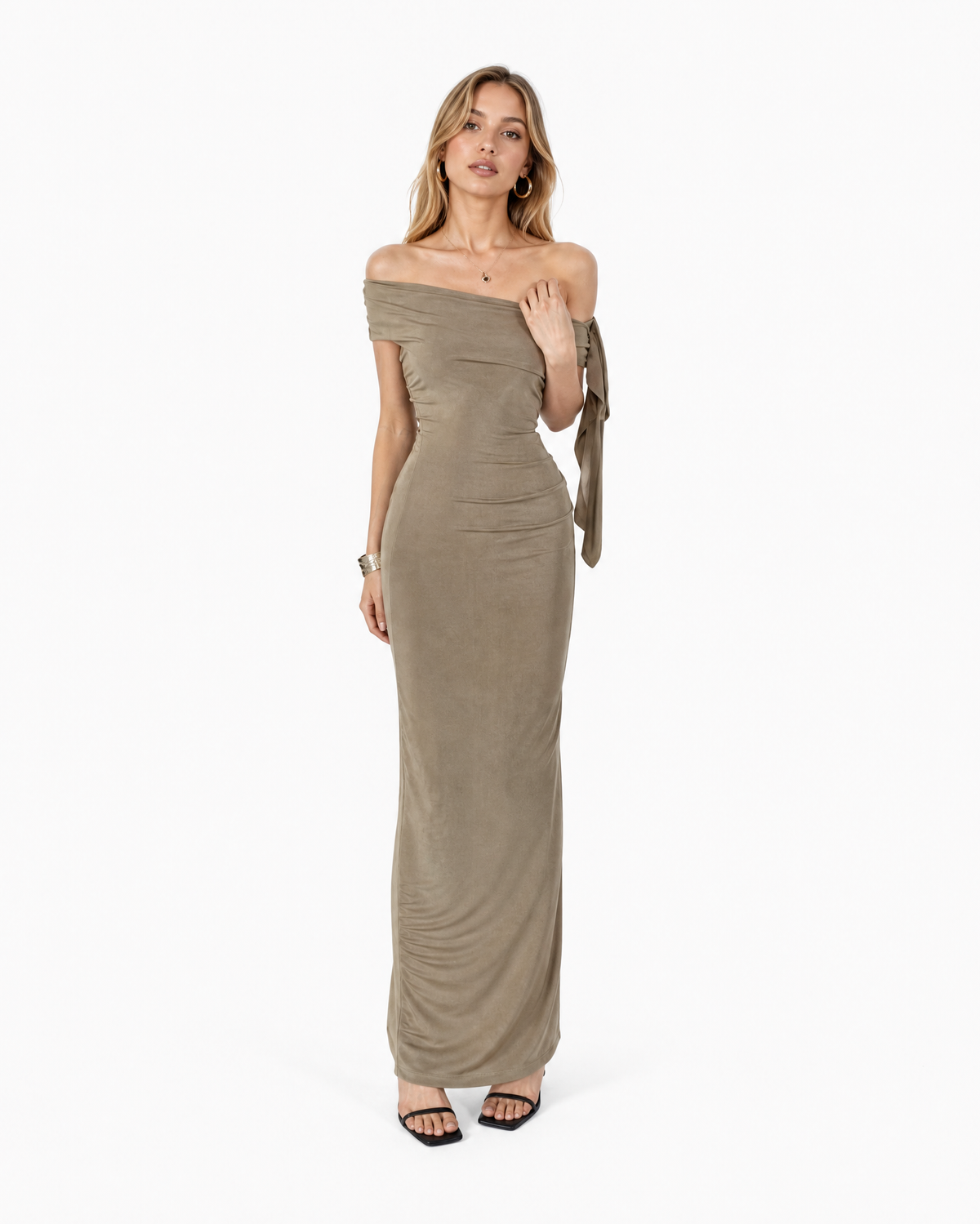 Off-Shoulder Tie Detail Maxi Dress