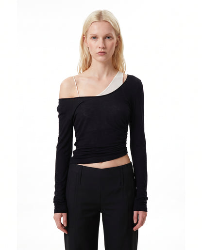 Asymmetric Layered-Look Long Sleeve Top