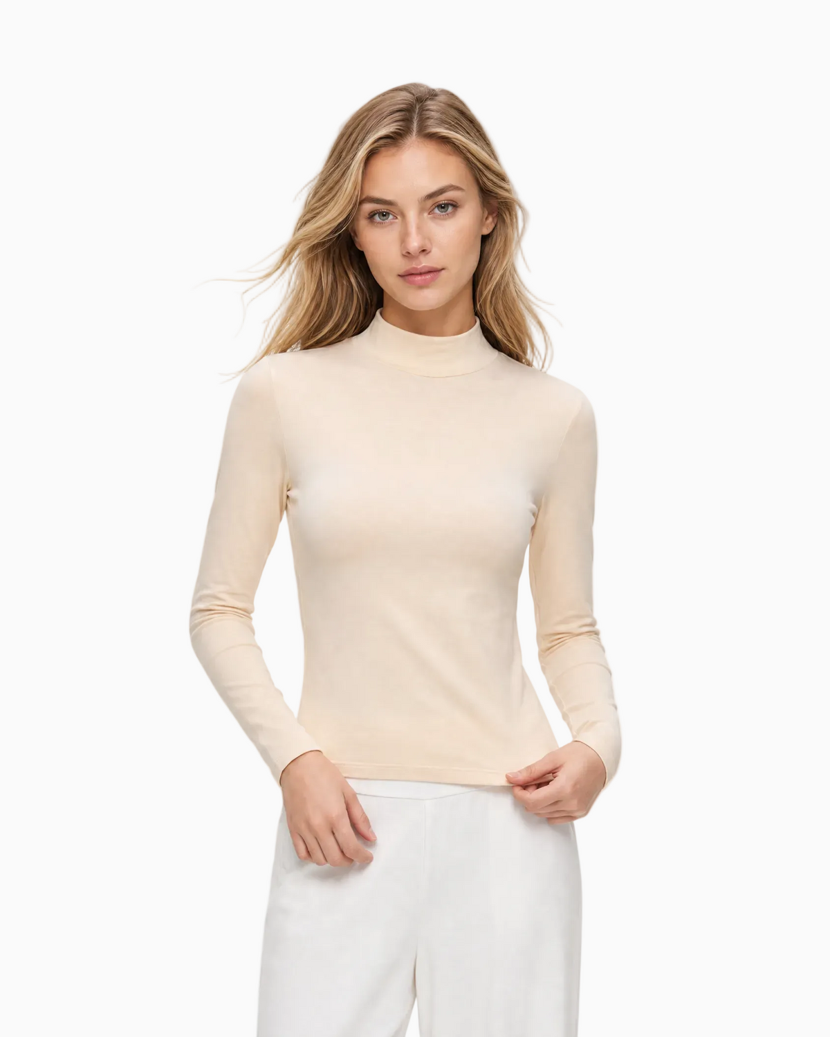 Fleece-Lined Mock Neck Long Sleeve Top