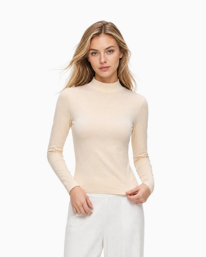 Fleece-Lined Mock Neck Long Sleeve Top