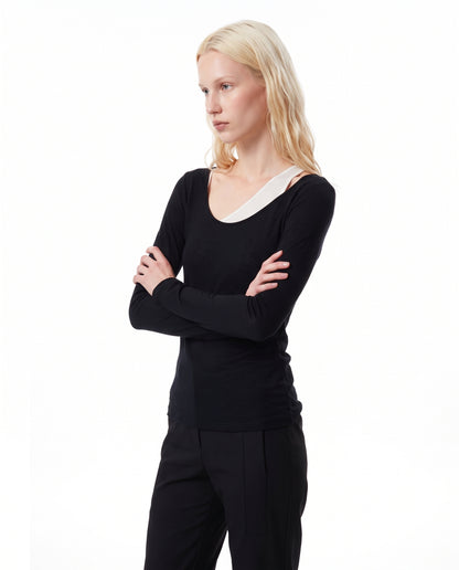 Asymmetric Layered-Look Long Sleeve Top