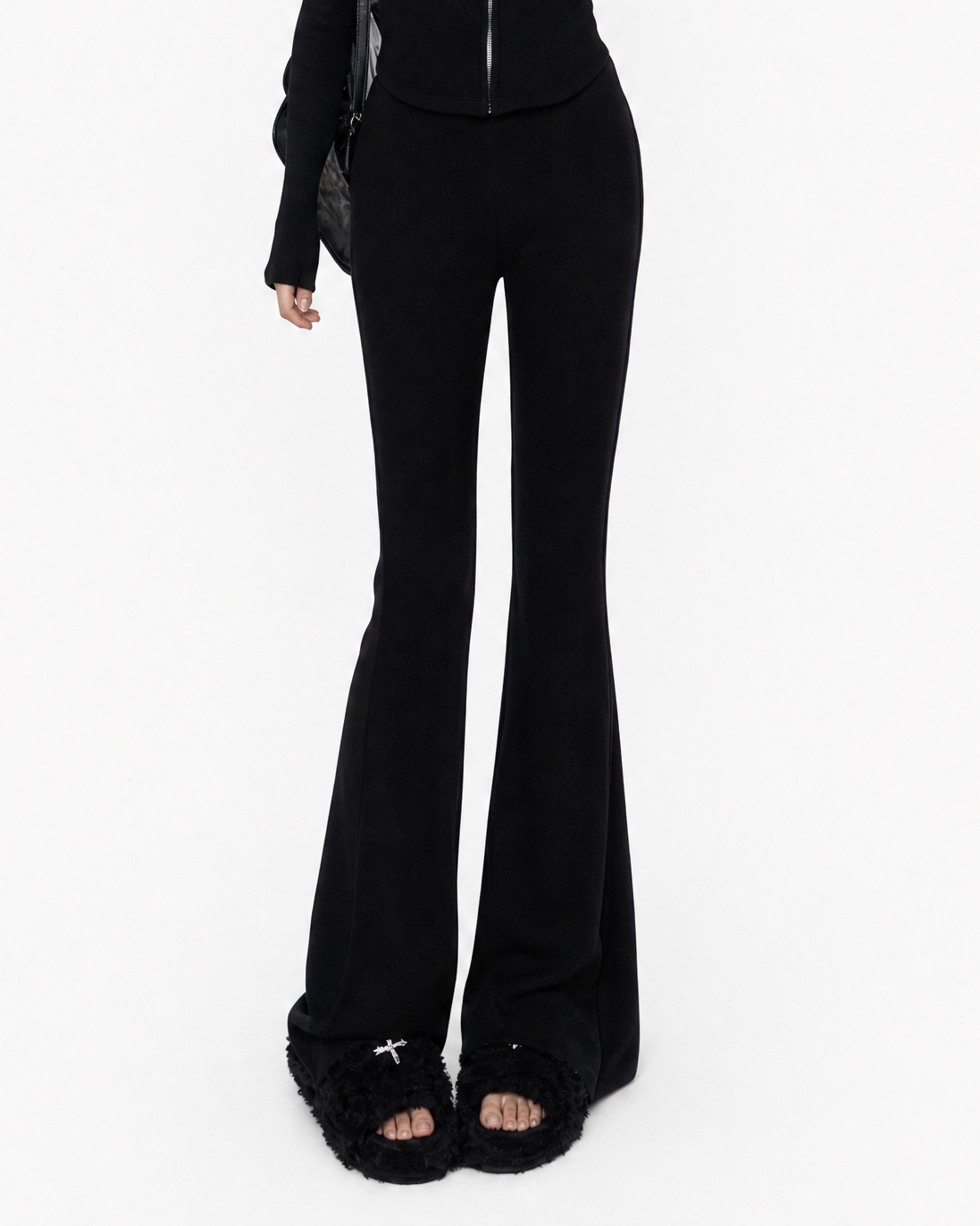 Ribbed Zip-Up Hoodie & Flared Pants Set