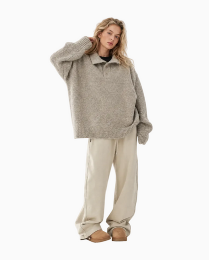 Soft Button-Collar Knit Sweater
