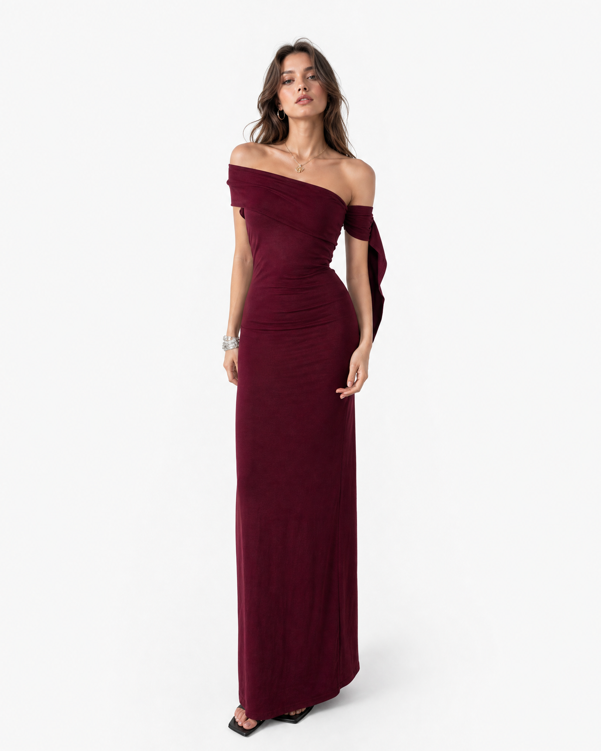 Off-Shoulder Tie Detail Maxi Dress