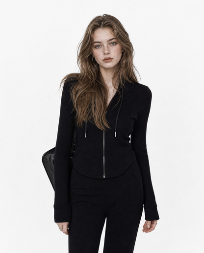 Ribbed Zip-Up Hoodie & Flared Pants Set