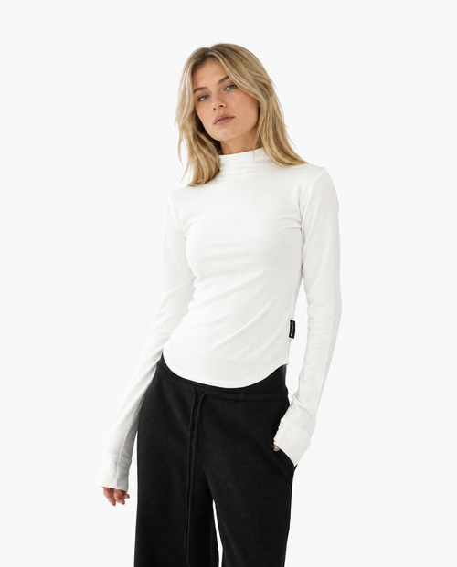Slim Mock Neck Curved Hem Top
