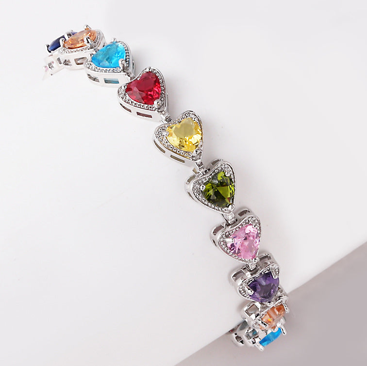 Multi-color Heart Link Bracelet