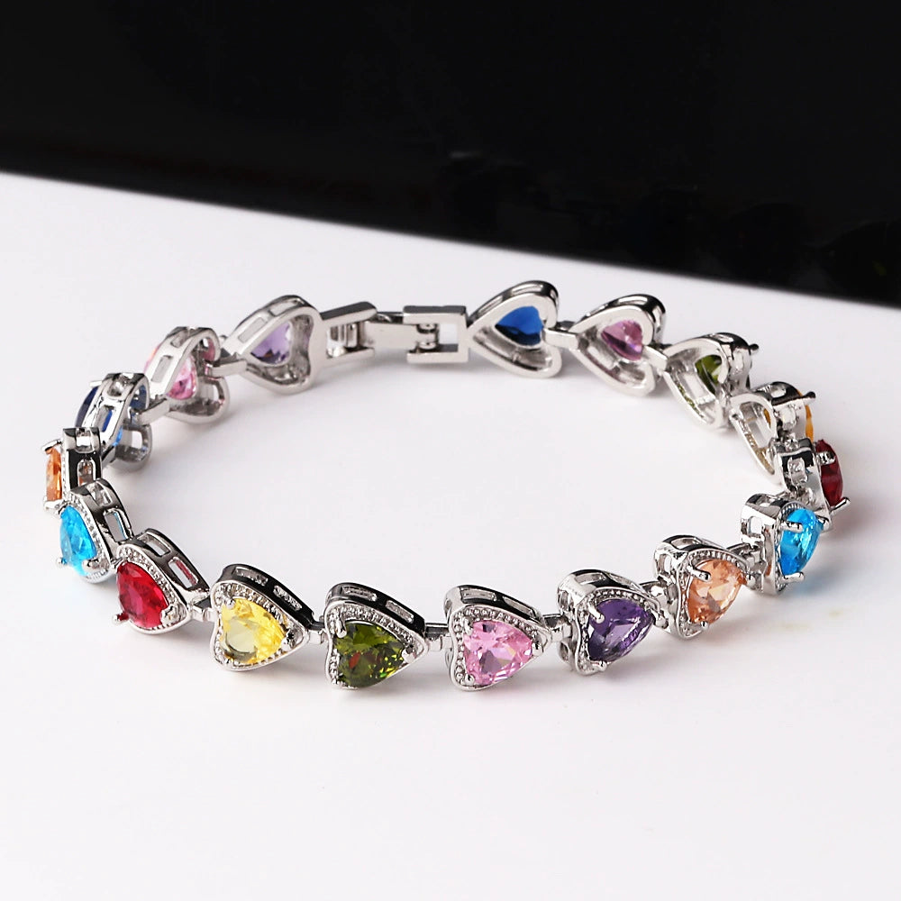 Multi-color Heart Link Bracelet