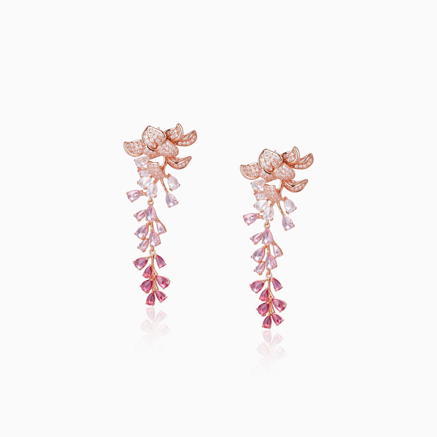 Ombre Petal Cascade Silver Earrings