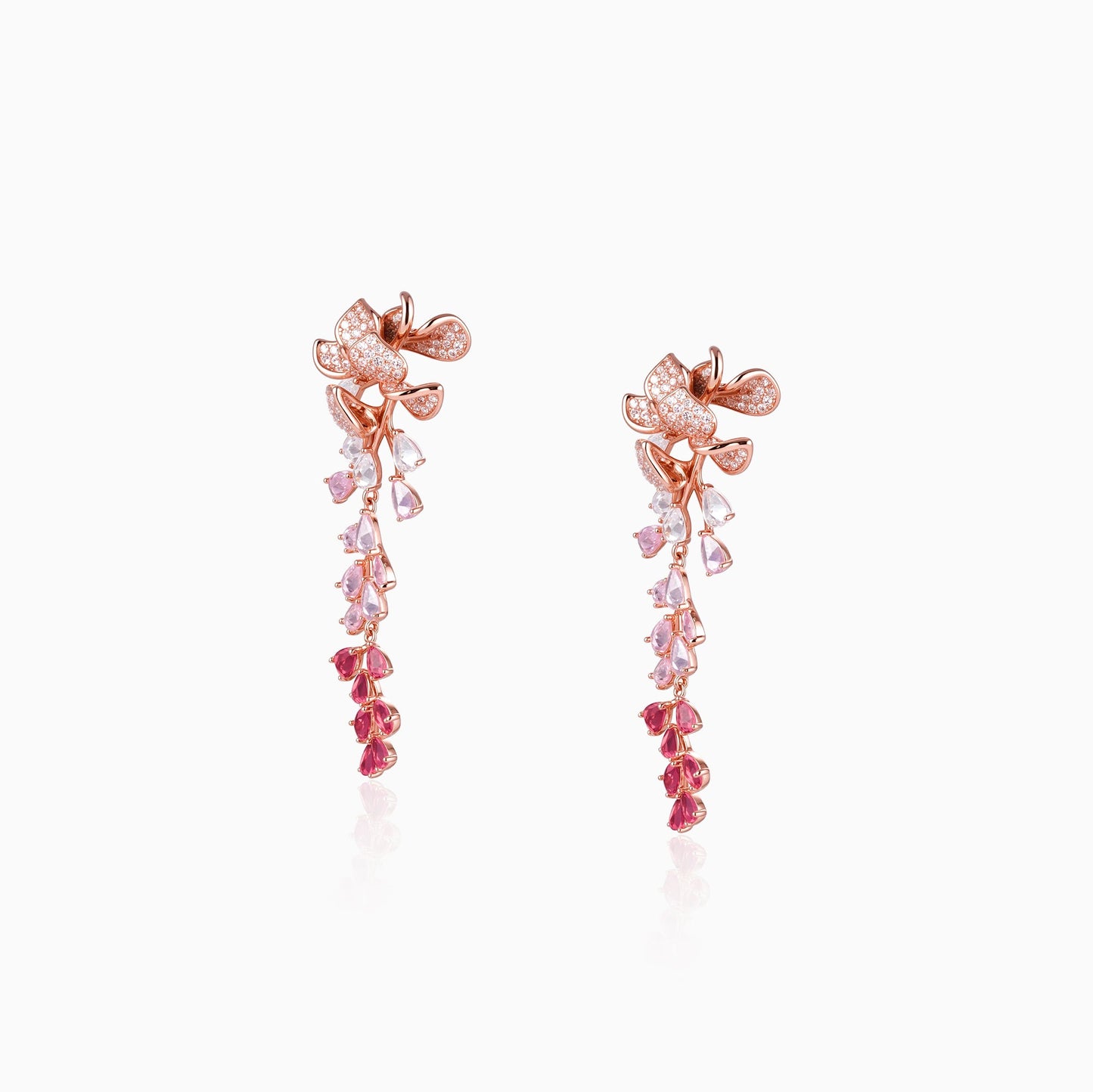 Ombre Petal Cascade Silver Earrings