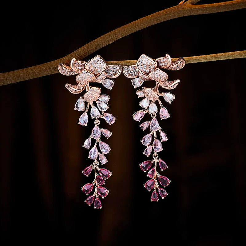 Ombre Petal Cascade Silver Earrings